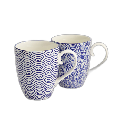 Nippon Blue Mug Giftset 2pcs 8.5x10.2cm 380ml Wave & Dots product image