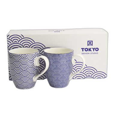 Nippon Blue Mug Giftset 2pcs 8.5x10.2cm 380ml Wave & Dots product image