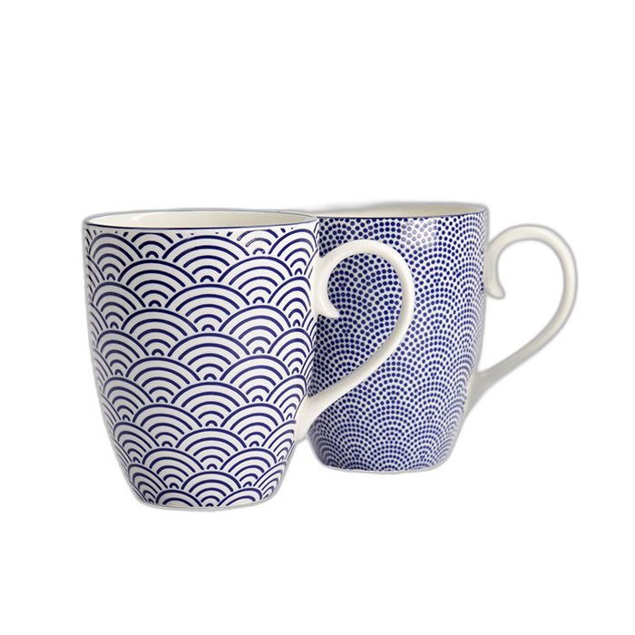 Nippon Blue Mug Giftset 2pcs 8.5x10.2cm 380ml Wave & Dots product image