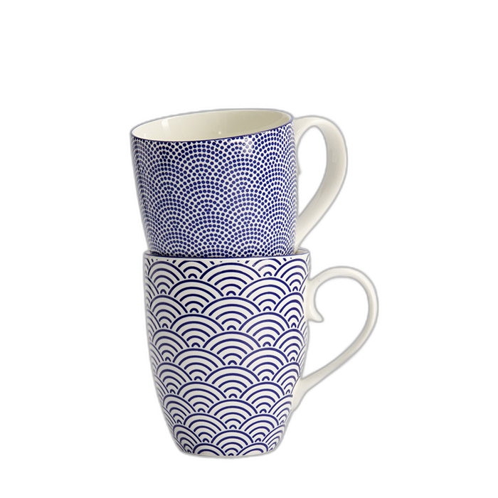 Nippon Blue Mug Giftset 2pcs 8.5x10.2cm 380ml Wave & Dots product image