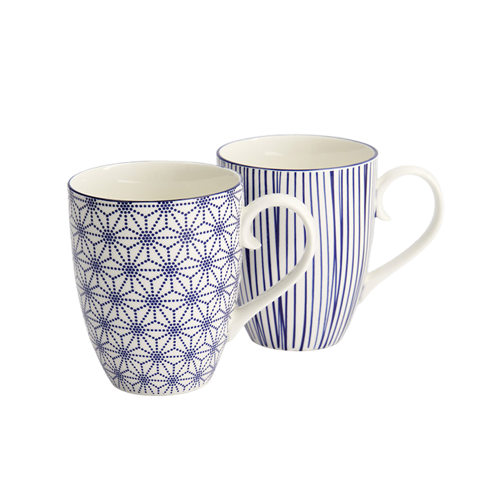 Nippon Blue Mug Giftset 2pcs 8.5x10.2cm 380ml Wave & Dots